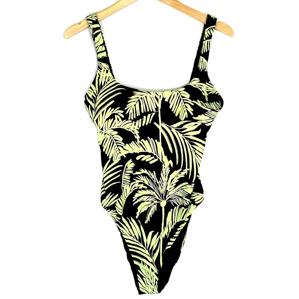 CITRUS One Piece Swimsuit Reversible Tropical Palm Print Womens 4 Green Black
